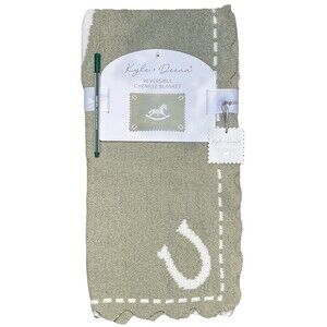 Kyle & Deena Green Rocking Horse Scalloped Edge Chenille Baby Blanket Reversible